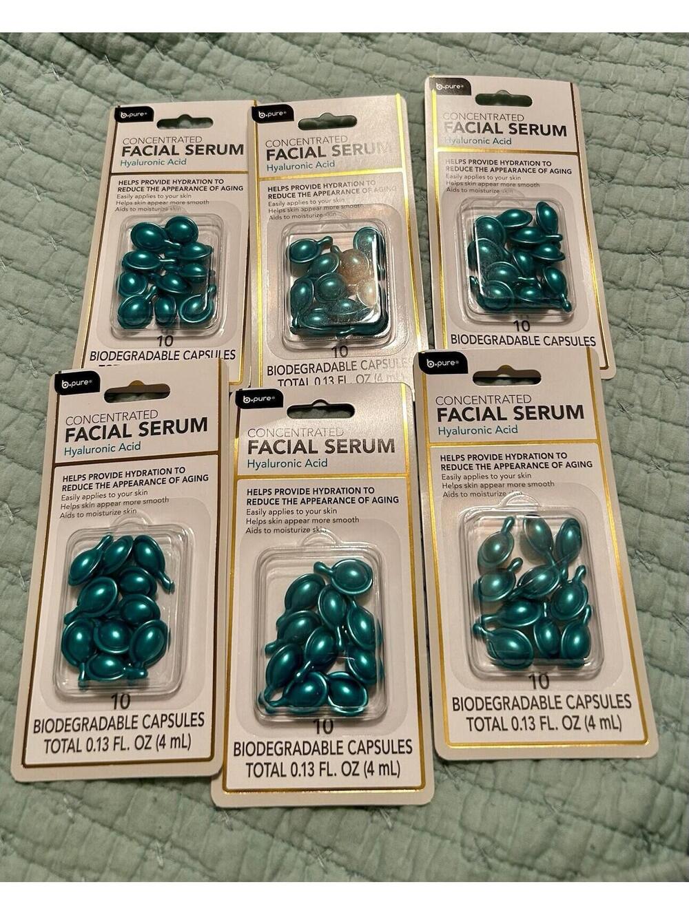 60 B PURE Concentrated Facial Serum Hyaluronic Acid Capsules 6 Packs Of 10 •NIP•